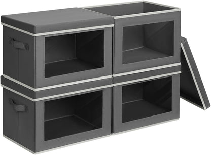Storage Bins with Lids - Fabric Storage Boxe with Window, Collapsible Closet Organizers with Handles, Decorative Bin, Home Cubes Baskets for Clothes, Hat, Books, Dark Grey