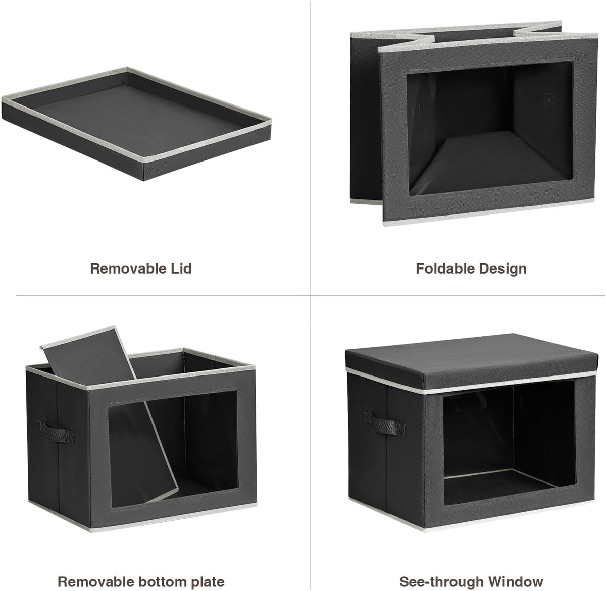 Storage Bins with Lids - Fabric Storage Boxe with Window, Collapsible Closet Organizers with Handles, Decorative Bin, Home Cubes Baskets for Clothes, Hat, Books, Dark Grey