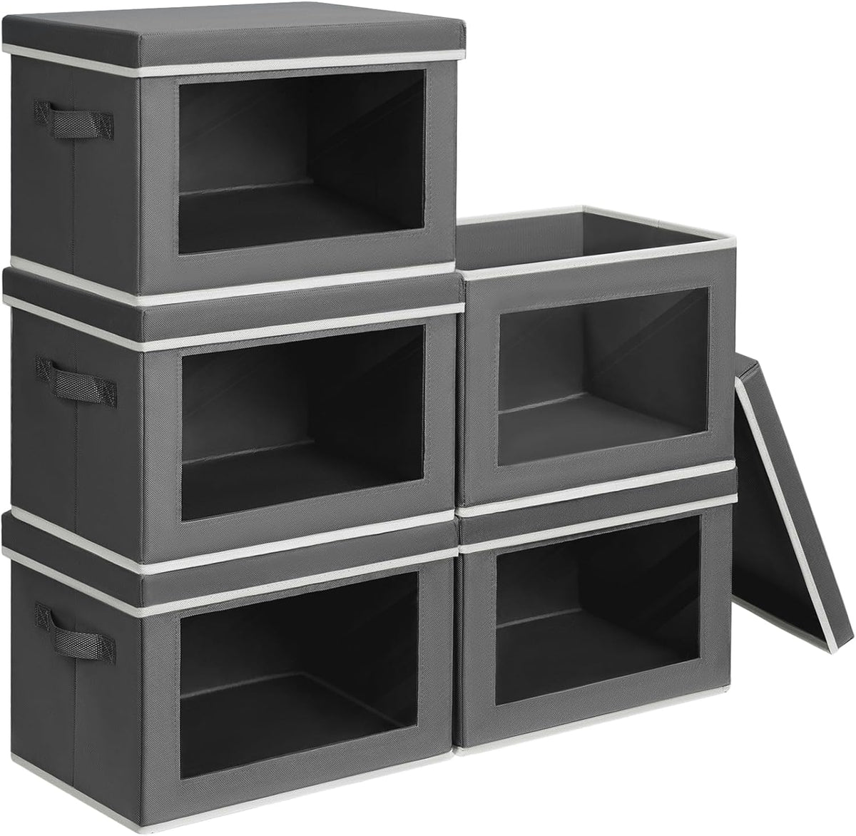 Storage Bins with Lids - Fabric Storage Boxe with Window, Collapsible Closet Organizers with Handles, Decorative Bin, Home Cubes Baskets for Clothes, Hat, Books, Dark Grey