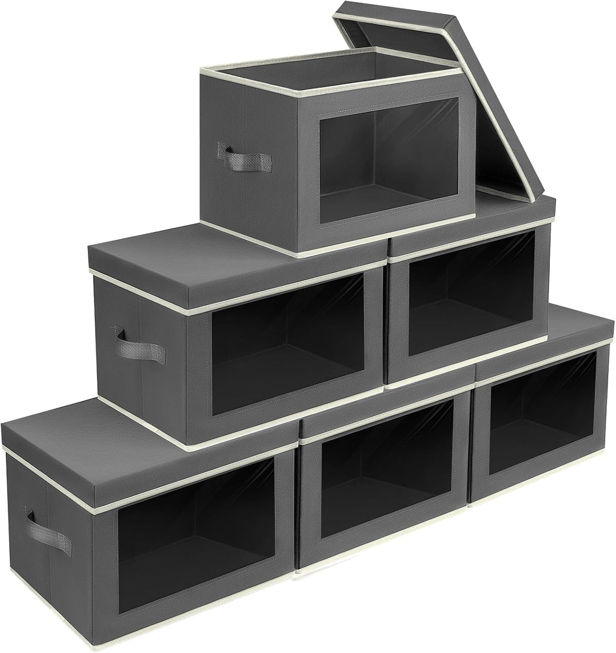 Storage Bins with Lids - Fabric Storage Boxe with Window, Collapsible Closet Organizers with Handles, Decorative Bin, Home Cubes Baskets for Clothes, Hat, Books, Dark Grey