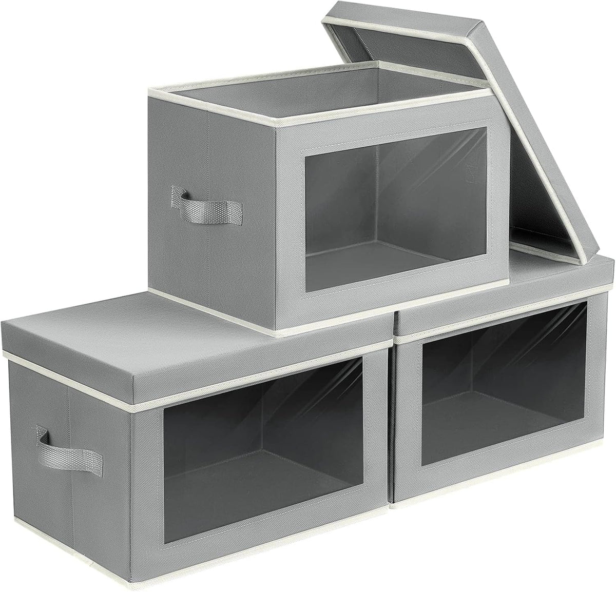 Storage Bins with Lids - Fabric Storage Boxe with Window, Collapsible Closet Organizers with Handles, Decorative Bin, Home Cubes Baskets for Clothes, Hat, Books, Dark Grey
