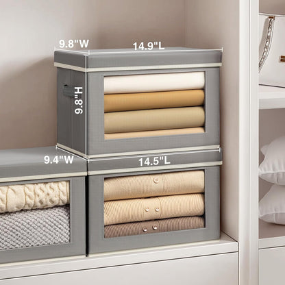 Storage Bins with Lids - Fabric Storage Boxe with Window, Collapsible Closet Organizers with Handles, Decorative Bin, Home Cubes Baskets for Clothes, Hat, Books, Dark Grey