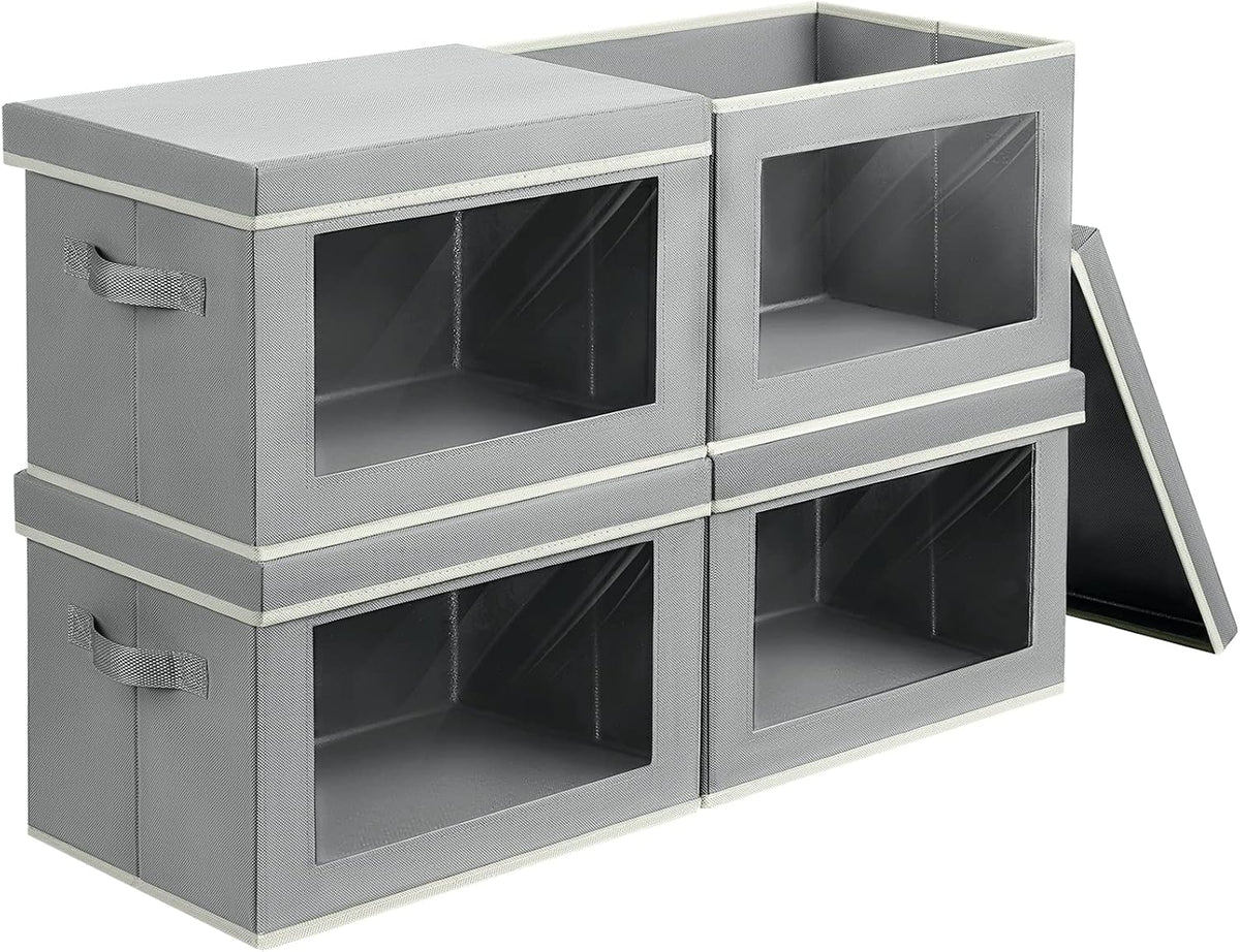 Storage Bins with Lids - Fabric Storage Boxe with Window, Collapsible Closet Organizers with Handles, Decorative Bin, Home Cubes Baskets for Clothes, Hat, Books, Dark Grey