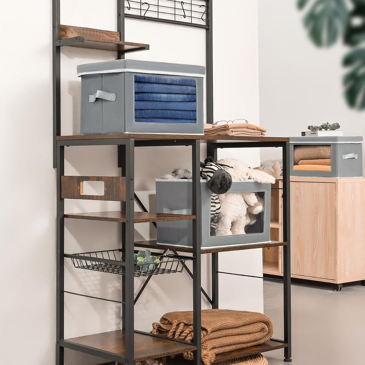Storage Bins with Lids - Fabric Storage Boxe with Window, Collapsible Closet Organizers with Handles, Decorative Bin, Home Cubes Baskets for Clothes, Hat, Books, Dark Grey