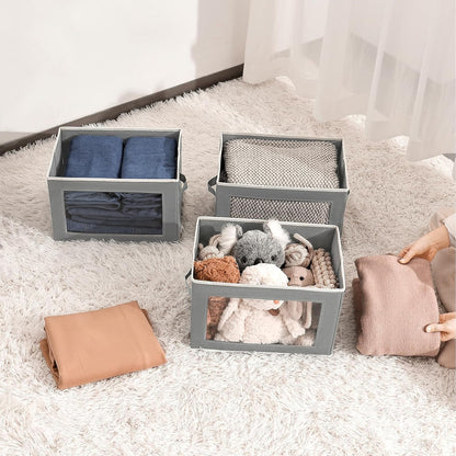 Storage Bins with Lids - Fabric Storage Boxe with Window, Collapsible Closet Organizers with Handles, Decorative Bin, Home Cubes Baskets for Clothes, Hat, Books, Dark Grey