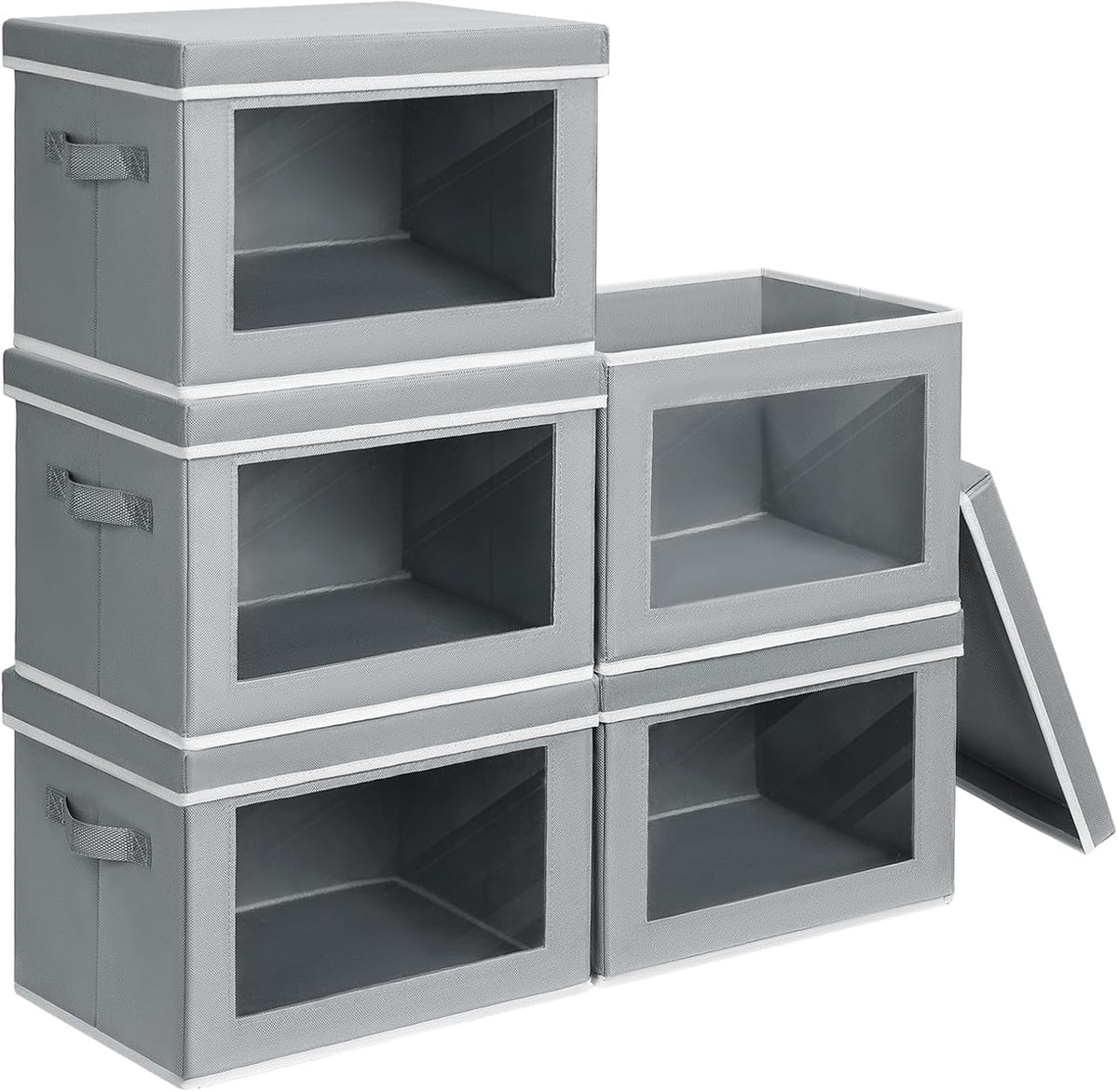 Storage Bins with Lids - Fabric Storage Boxe with Window, Collapsible Closet Organizers with Handles, Decorative Bin, Home Cubes Baskets for Clothes, Hat, Books, Dark Grey