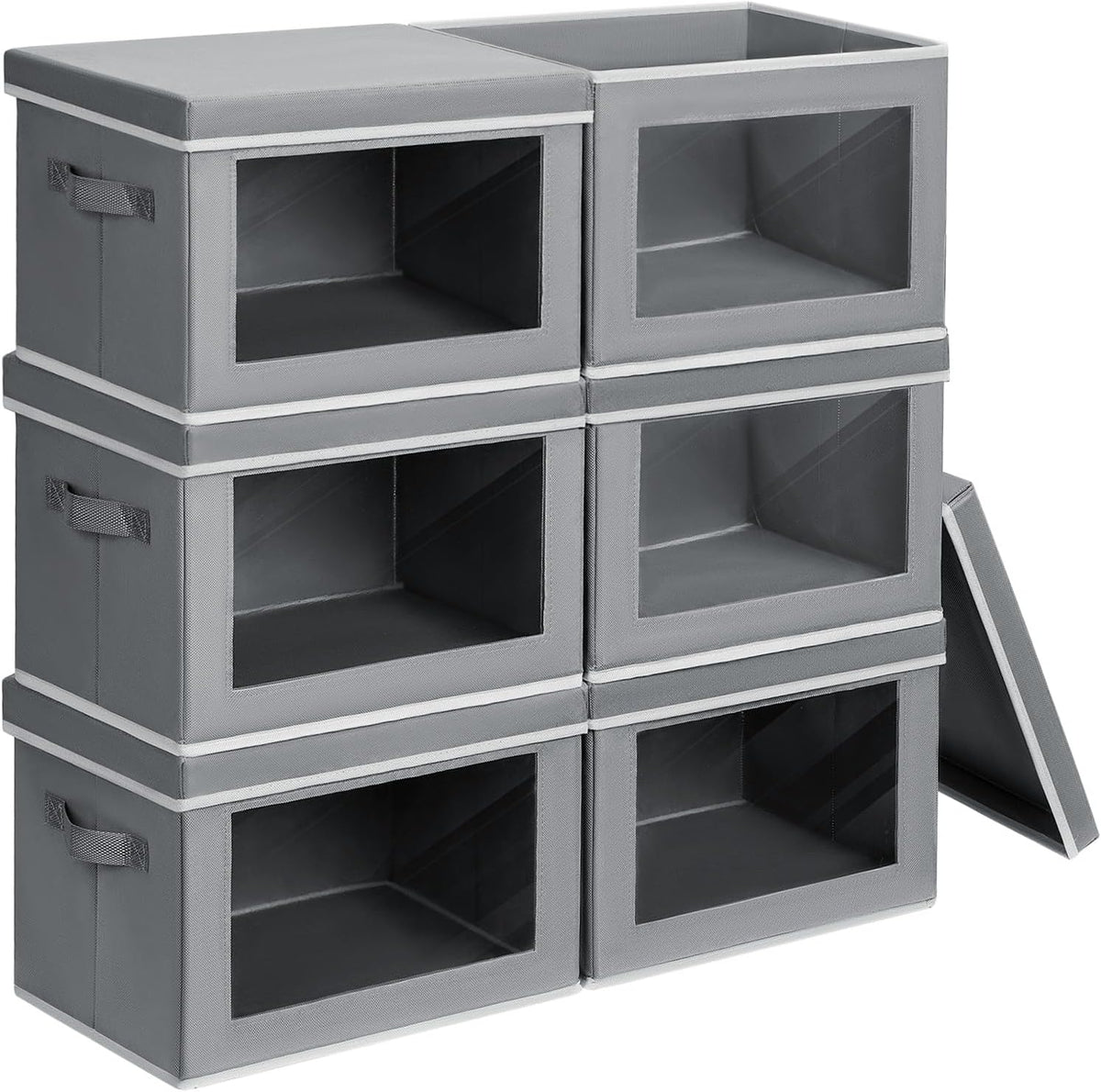 Storage Bins with Lids - Fabric Storage Boxe with Window, Collapsible Closet Organizers with Handles, Decorative Bin, Home Cubes Baskets for Clothes, Hat, Books, Dark Grey