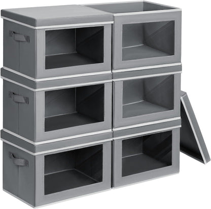 Storage Bins with Lids - Fabric Storage Boxe with Window, Collapsible Closet Organizers with Handles, Decorative Bin, Home Cubes Baskets for Clothes, Hat, Books, Dark Grey