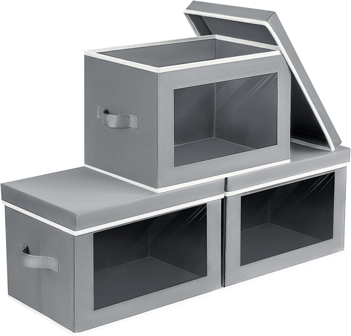 Storage Bins with Lids - Fabric Storage Boxe with Window, Collapsible Closet Organizers with Handles, Decorative Bin, Home Cubes Baskets for Clothes, Hat, Books, Dark Grey
