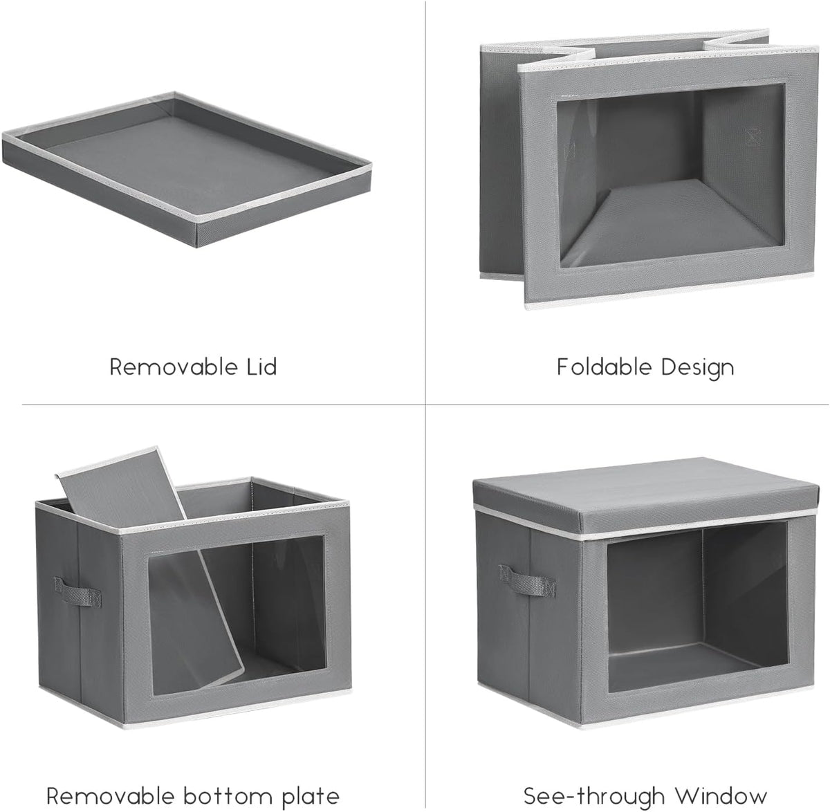 Storage Bins with Lids - Fabric Storage Boxe with Window, Collapsible Closet Organizers with Handles, Decorative Bin, Home Cubes Baskets for Clothes, Hat, Books, Dark Grey