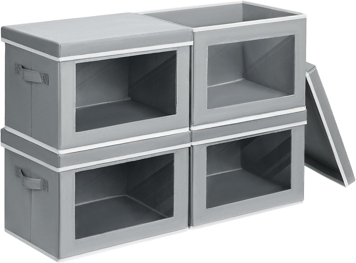 Storage Bins with Lids - Fabric Storage Boxe with Window, Collapsible Closet Organizers with Handles, Decorative Bin, Home Cubes Baskets for Clothes, Hat, Books, Dark Grey