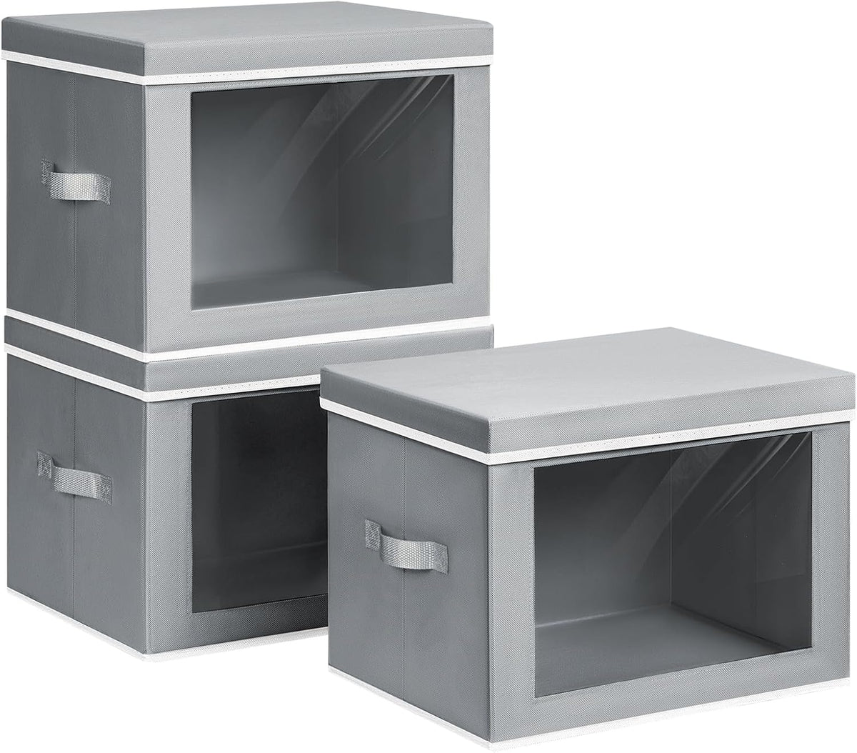 Storage Bins with Lids - Fabric Storage Boxe with Window, Collapsible Closet Organizers with Handles, Decorative Bin, Home Cubes Baskets for Clothes, Hat, Books, Dark Grey