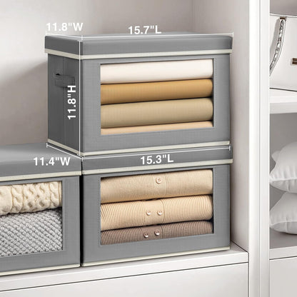 Storage Bins with Lids - Fabric Storage Boxe with Window, Collapsible Closet Organizers with Handles, Decorative Bin, Home Cubes Baskets for Clothes, Hat, Books, Dark Grey