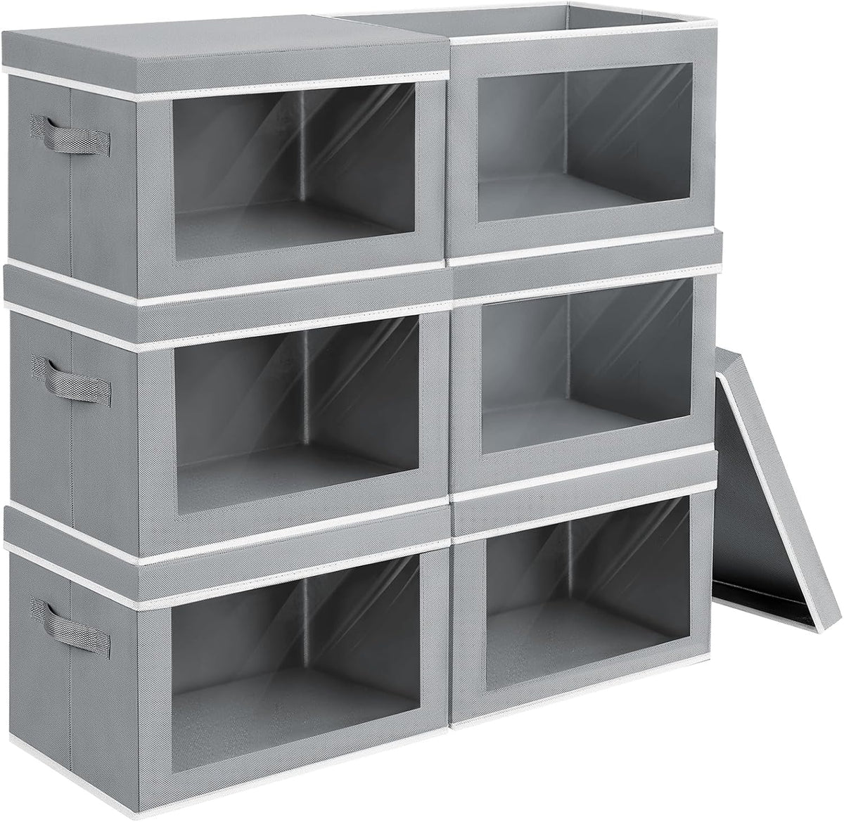 Storage Bins with Lids - Fabric Storage Boxe with Window, Collapsible Closet Organizers with Handles, Decorative Bin, Home Cubes Baskets for Clothes, Hat, Books, Dark Grey