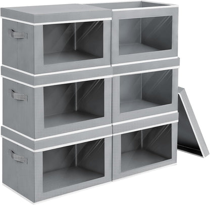 Storage Bins with Lids - Fabric Storage Boxe with Window, Collapsible Closet Organizers with Handles, Decorative Bin, Home Cubes Baskets for Clothes, Hat, Books, Dark Grey