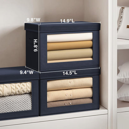 Storage Bins with Lids - Fabric Storage Boxe with Window, Collapsible Closet Organizers with Handles, Decorative Bin, Home Cubes Baskets for Clothes, Hat, Books, Dark Grey