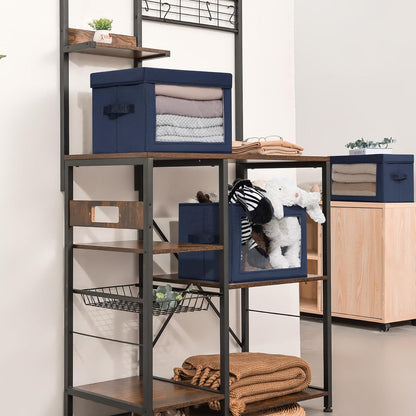 Storage Bins with Lids - Fabric Storage Boxe with Window, Collapsible Closet Organizers with Handles, Decorative Bin, Home Cubes Baskets for Clothes, Hat, Books, Dark Grey