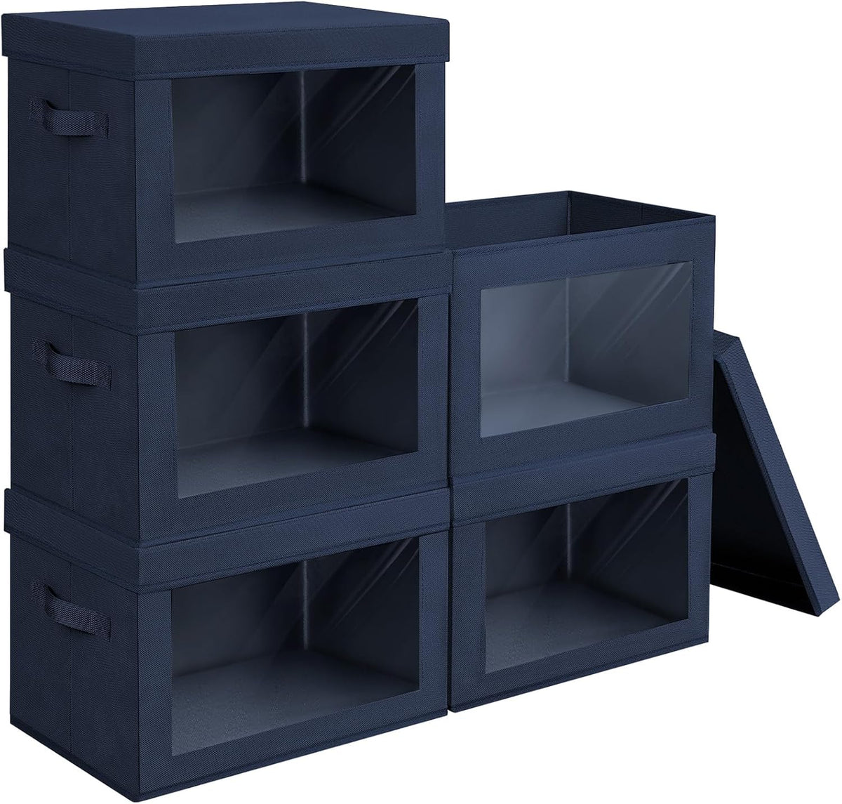 Storage Bins with Lids - Fabric Storage Boxe with Window, Collapsible Closet Organizers with Handles, Decorative Bin, Home Cubes Baskets for Clothes, Hat, Books, Dark Grey