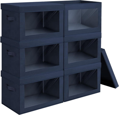 Storage Bins with Lids - Fabric Storage Boxe with Window, Collapsible Closet Organizers with Handles, Decorative Bin, Home Cubes Baskets for Clothes, Hat, Books, Dark Grey
