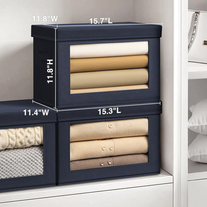 Storage Bins with Lids - Fabric Storage Boxe with Window, Collapsible Closet Organizers with Handles, Decorative Bin, Home Cubes Baskets for Clothes, Hat, Books, Dark Grey