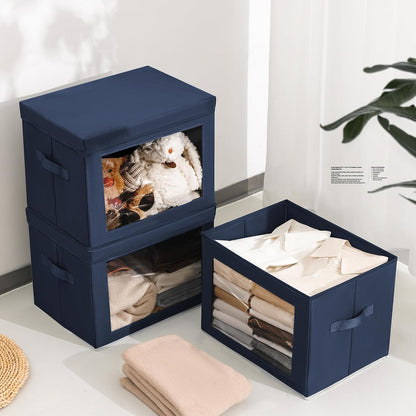 Storage Bins with Lids - Fabric Storage Boxe with Window, Collapsible Closet Organizers with Handles, Decorative Bin, Home Cubes Baskets for Clothes, Hat, Books, Dark Grey