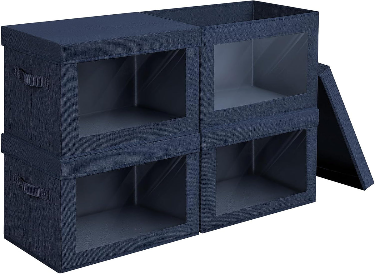 Storage Bins with Lids - Fabric Storage Boxe with Window, Collapsible Closet Organizers with Handles, Decorative Bin, Home Cubes Baskets for Clothes, Hat, Books, Dark Grey