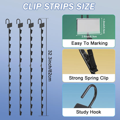 Hanging Chip Clip Strips for Merchandising with Hooks, 32 inch Chip Display Rack Stand 48 Clips Potato Chip Bag Holder with Label Headers Metal Retail Display Rack for Snack Candy Black