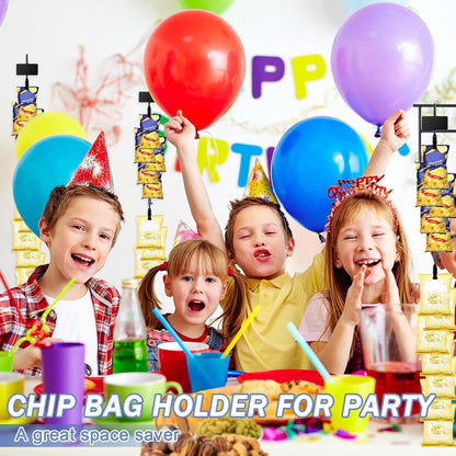 Hanging Chip Clip Strips for Merchandising with Hooks, 32 inch Chip Display Rack Stand 48 Clips Potato Chip Bag Holder with Label Headers Metal Retail Display Rack for Snack Candy Black