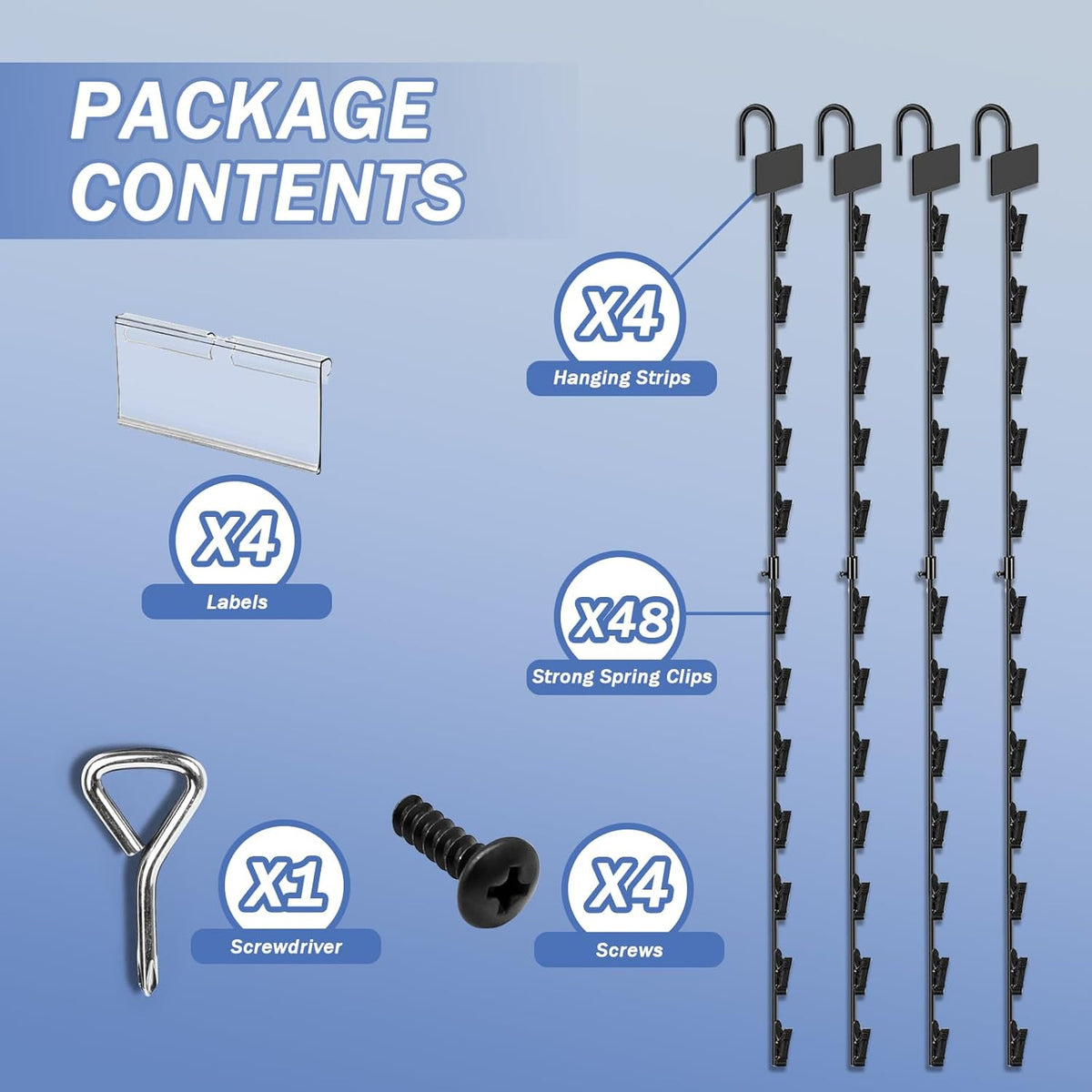 Hanging Chip Clip Strips for Merchandising with Hooks, 32 inch Chip Display Rack Stand 48 Clips Potato Chip Bag Holder with Label Headers Metal Retail Display Rack for Snack Candy Black