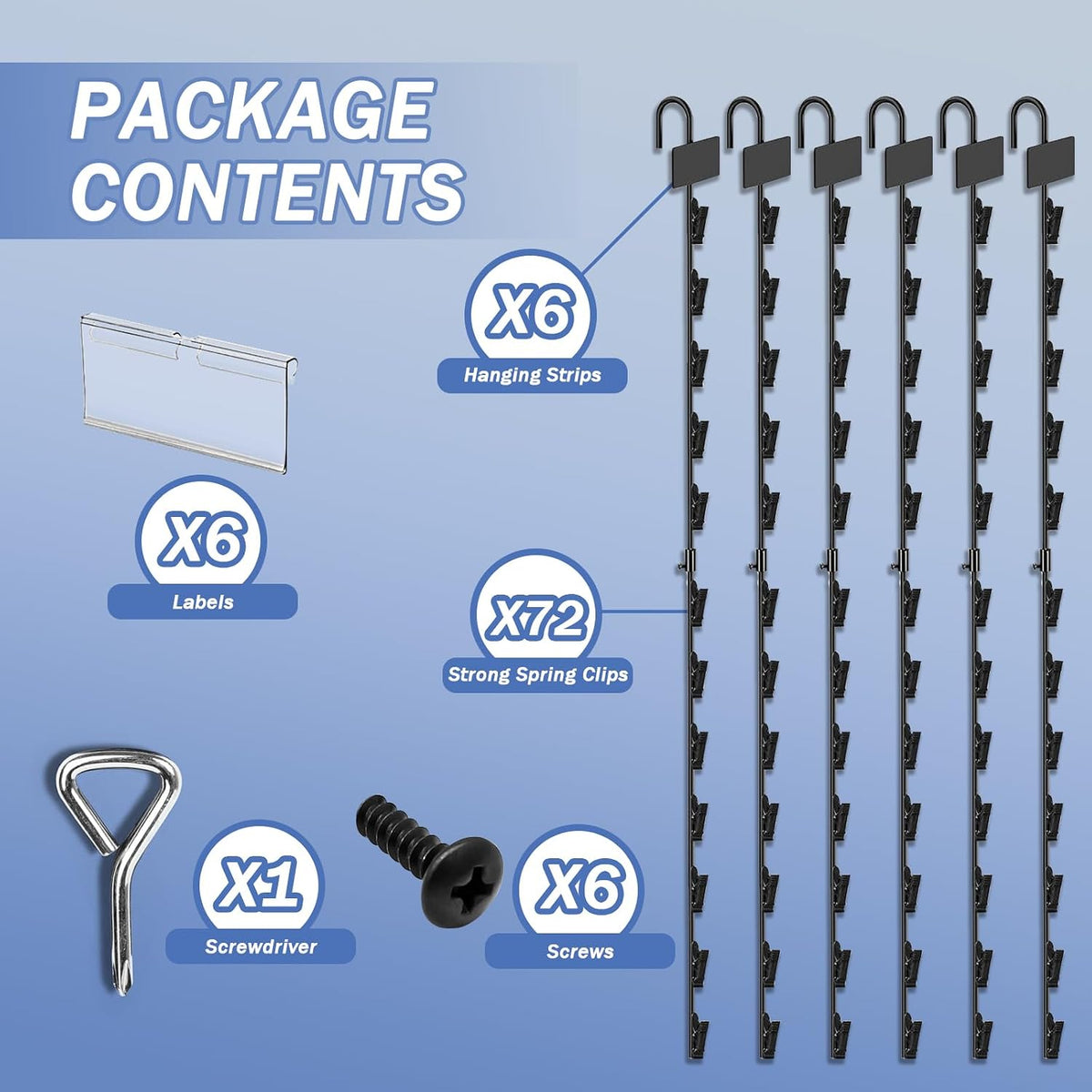 Hanging Chip Clip Strips for Merchandising with Hooks, 32 inch Chip Display Rack Stand 48 Clips Potato Chip Bag Holder with Label Headers Metal Retail Display Rack for Snack Candy Black