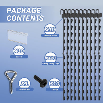 Hanging Chip Clip Strips for Merchandising with Hooks, 32 inch Chip Display Rack Stand 48 Clips Potato Chip Bag Holder with Label Headers Metal Retail Display Rack for Snack Candy Black