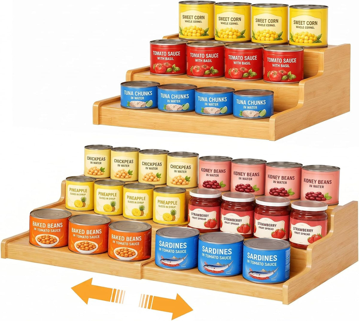 Expandable Bamboo Can Rack Organizer for Pantry, Upgraded 3-Tier Adjustable Can Storage Holder, Pantry Organizers and Storage Holds Up to 24 Cans, Canned Goods Organizer Display for Pantry, Cabinet