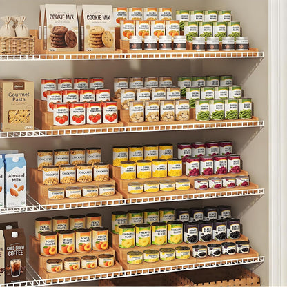 Expandable Bamboo Can Rack Organizer for Pantry, Upgraded 3-Tier Adjustable Can Storage Holder, Pantry Organizers and Storage Holds Up to 24 Cans, Canned Goods Organizer Display for Pantry, Cabinet