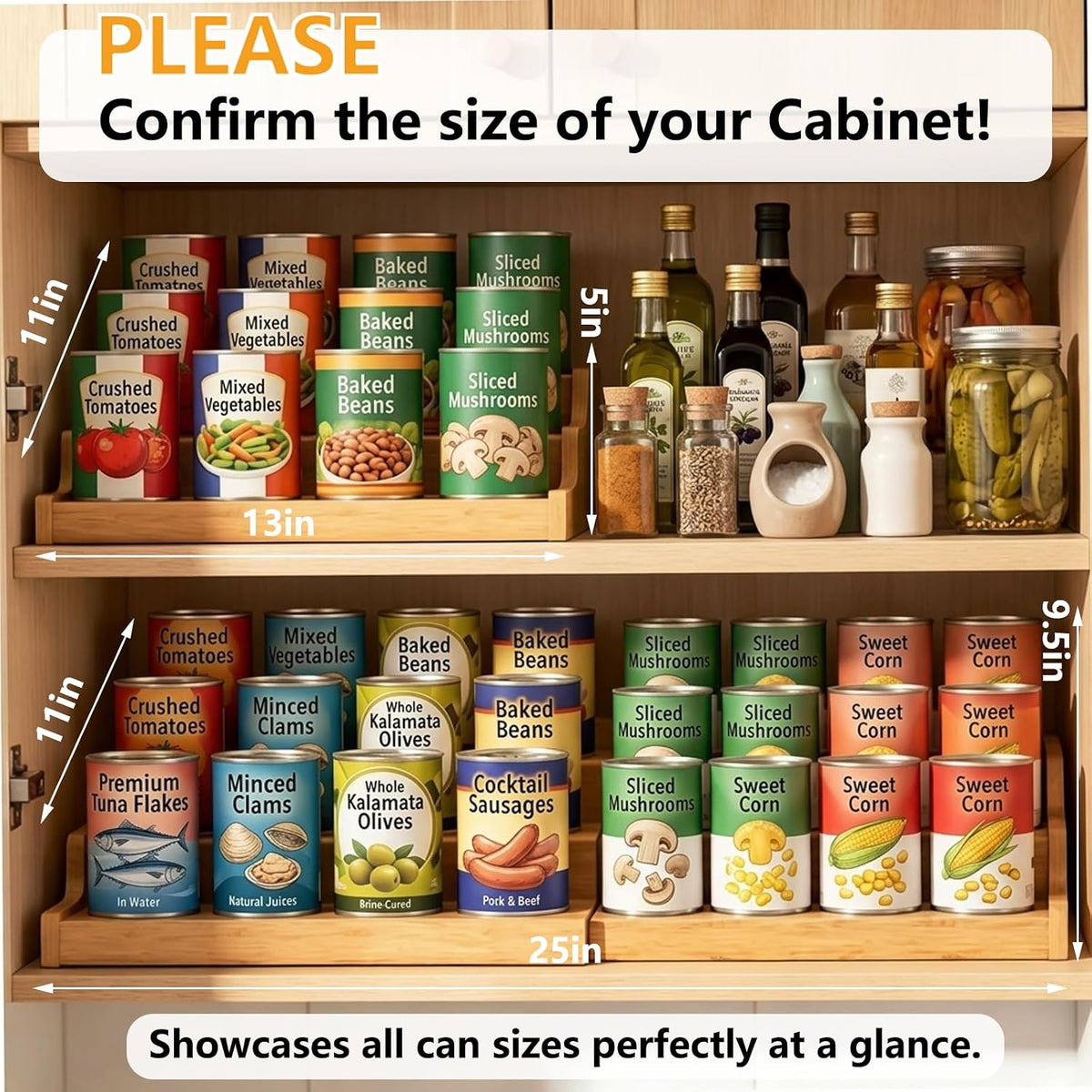 Expandable Bamboo Can Rack Organizer for Pantry, Upgraded 3-Tier Adjustable Can Storage Holder, Pantry Organizers and Storage Holds Up to 24 Cans, Canned Goods Organizer Display for Pantry, Cabinet