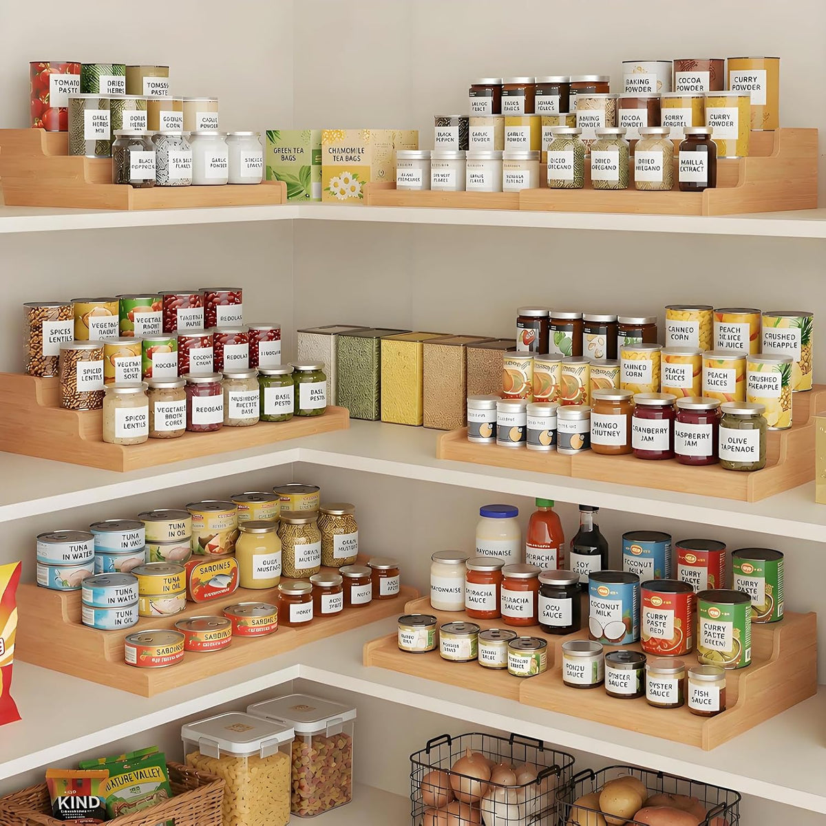 Expandable Bamboo Can Rack Organizer for Pantry, Upgraded 3-Tier Adjustable Can Storage Holder, Pantry Organizers and Storage Holds Up to 24 Cans, Canned Goods Organizer Display for Pantry, Cabinet