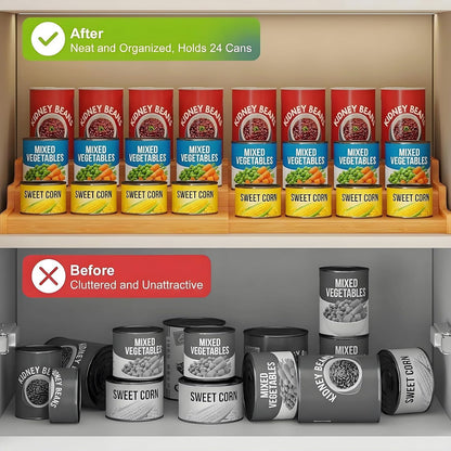 Expandable Bamboo Can Rack Organizer for Pantry, Upgraded 3-Tier Adjustable Can Storage Holder, Pantry Organizers and Storage Holds Up to 24 Cans, Canned Goods Organizer Display for Pantry, Cabinet
