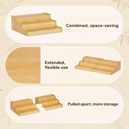 Expandable Bamboo Can Rack Organizer for Pantry, Upgraded 3-Tier Adjustable Can Storage Holder, Pantry Organizers and Storage Holds Up to 24 Cans, Canned Goods Organizer Display for Pantry, Cabinet
