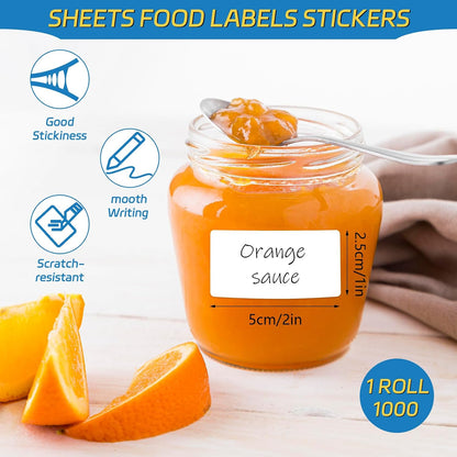 2000 Freezer Labels 1" x 2", Removable Waterproof Food Container Stickers | Perforated Rolls, Oil-Resistant Paper, Strong Adhesive, Residue-Free Removal, for Jars, Bottles, Bags, and Containers