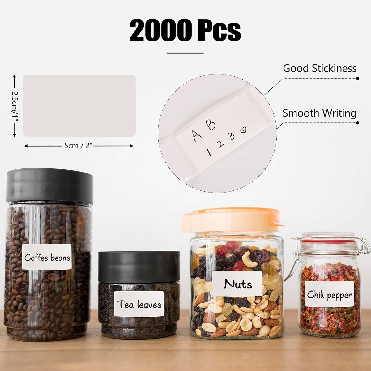 2000 Freezer Labels 1" x 2", Removable Waterproof Food Container Stickers | Perforated Rolls, Oil-Resistant Paper, Strong Adhesive, Residue-Free Removal, for Jars, Bottles, Bags, and Containers