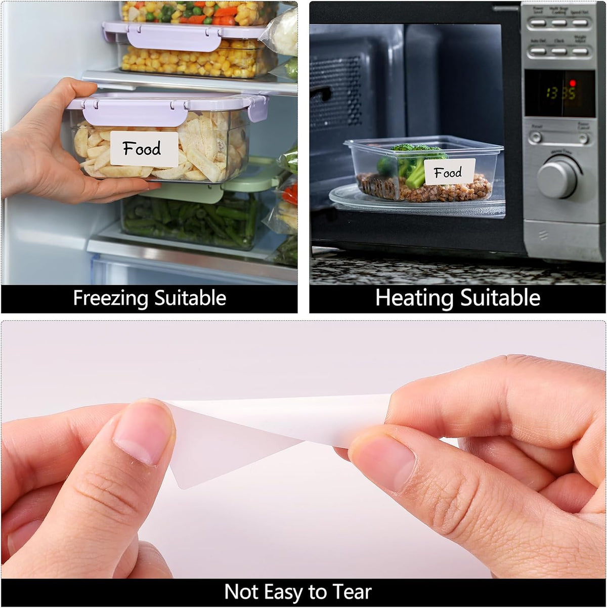 2000 Freezer Labels 1" x 2", Removable Waterproof Food Container Stickers | Perforated Rolls, Oil-Resistant Paper, Strong Adhesive, Residue-Free Removal, for Jars, Bottles, Bags, and Containers