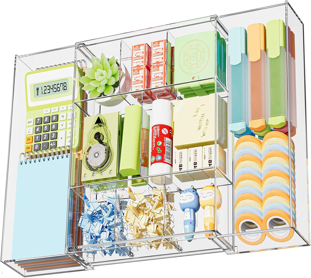 Expandable Desk Drawer Organizer, Clear Plastic Drawer Organizer Tray with 10 Adjustable Compartments, Desk Organizers and Accessories, 5 Drawer Dividers for Office Supplies, Makeup(White)