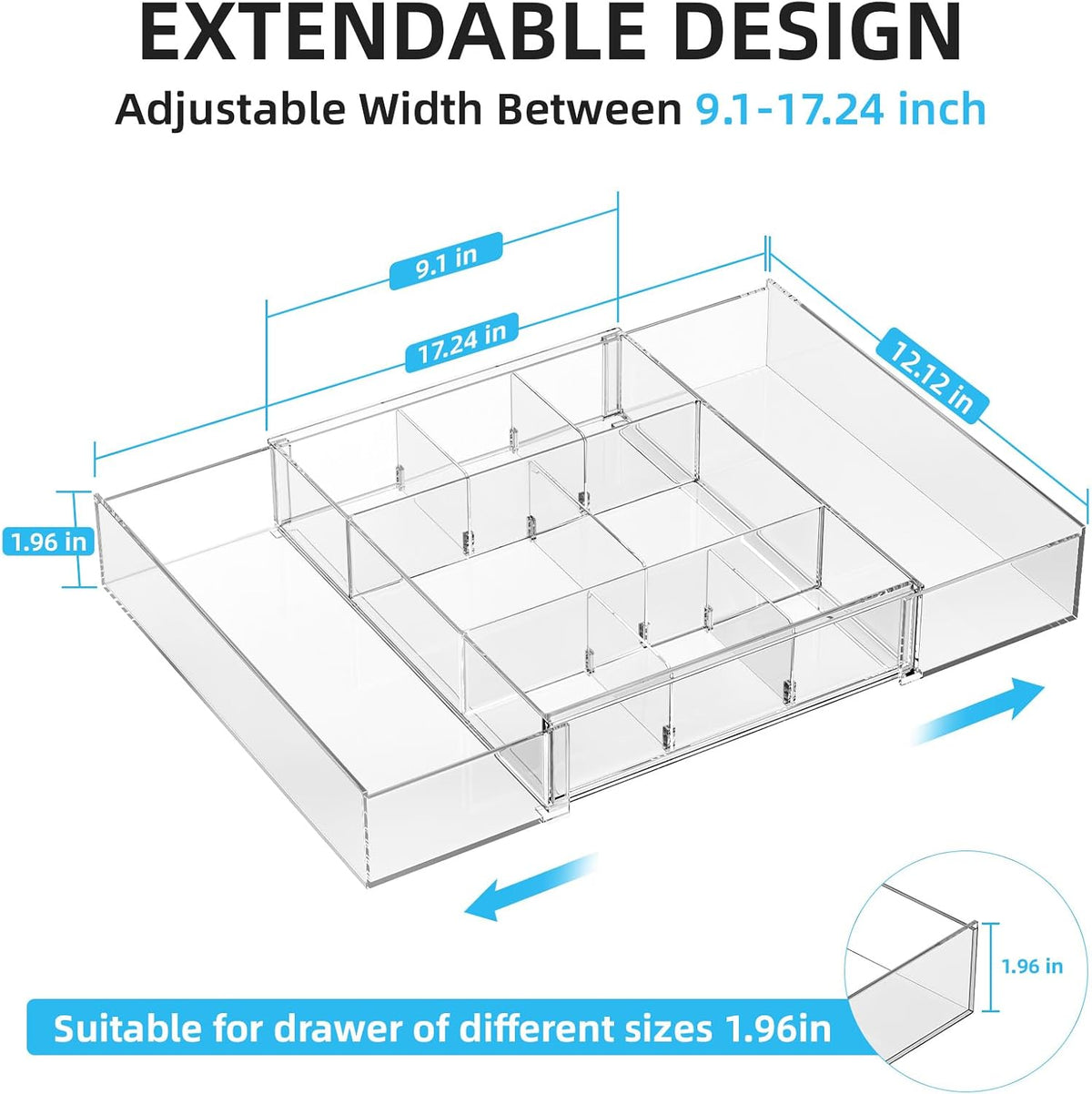 Expandable Desk Drawer Organizer, Clear Plastic Drawer Organizer Tray with 10 Adjustable Compartments, Desk Organizers and Accessories, 5 Drawer Dividers for Office Supplies, Makeup(White)