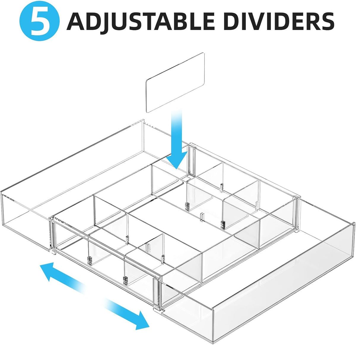 Expandable Desk Drawer Organizer, Clear Plastic Drawer Organizer Tray with 10 Adjustable Compartments, Desk Organizers and Accessories, 5 Drawer Dividers for Office Supplies, Makeup(White)