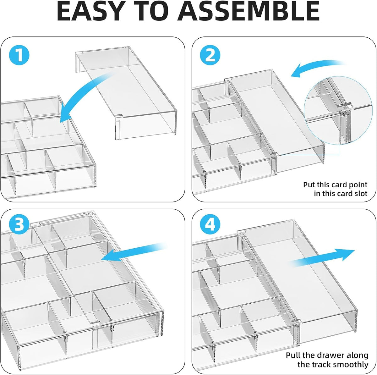 Expandable Desk Drawer Organizer, Clear Plastic Drawer Organizer Tray with 10 Adjustable Compartments, Desk Organizers and Accessories, 5 Drawer Dividers for Office Supplies, Makeup(White)