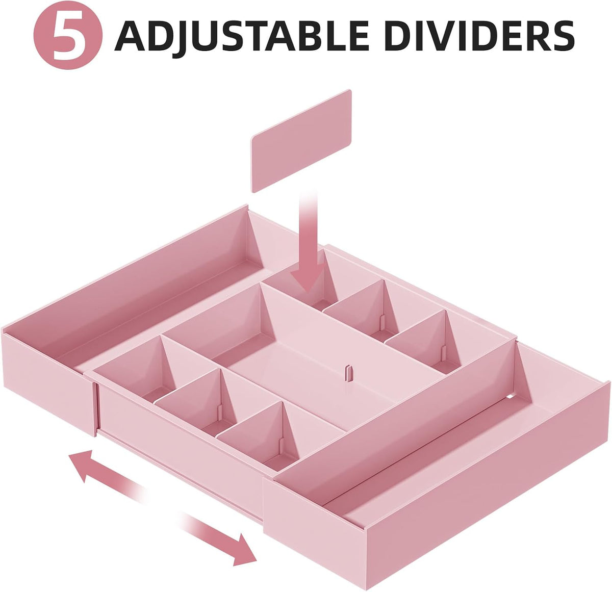 Expandable Desk Drawer Organizer, Clear Plastic Drawer Organizer Tray with 10 Adjustable Compartments, Desk Organizers and Accessories, 5 Drawer Dividers for Office Supplies, Makeup(White)