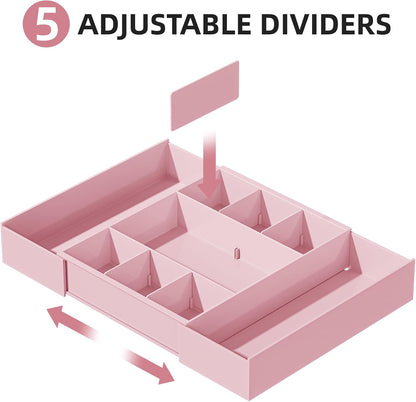 Expandable Desk Drawer Organizer, Clear Plastic Drawer Organizer Tray with 10 Adjustable Compartments, Desk Organizers and Accessories, 5 Drawer Dividers for Office Supplies, Makeup(White)