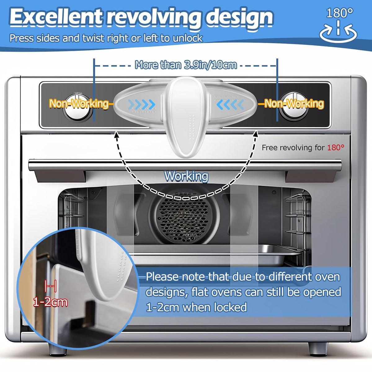 (2 Pack) Oven Lock Child Safety - Baby Proofing Oven Door Locks - Oven Front Lock, Baby Proofing Oven Door Locks, Easy to Install & Use Durable and Heat-Resistant Material,- Black