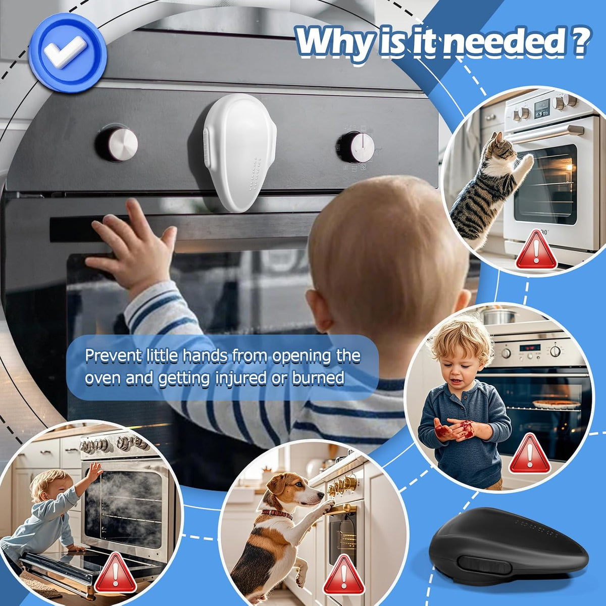 (2 Pack) Oven Lock Child Safety - Baby Proofing Oven Door Locks - Oven Front Lock, Baby Proofing Oven Door Locks, Easy to Install & Use Durable and Heat-Resistant Material,- Black