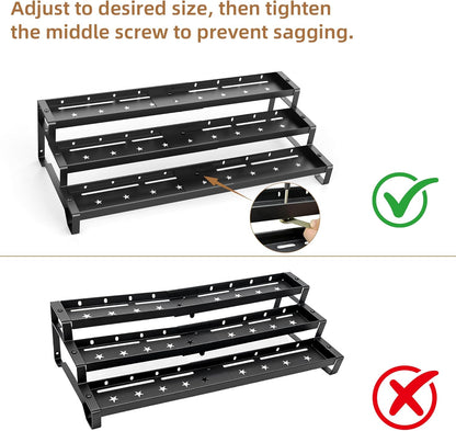 SANKEU Expandable Spice Rack Organizer for Cabinet 3 Tiered Metal Seasoning Organization with Guardrails Spice Shelf Storage for Jars Adjustable Length 13"-21" Black