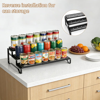 SANKEU Expandable Spice Rack Organizer for Cabinet 3 Tiered Metal Seasoning Organization with Guardrails Spice Shelf Storage for Jars Adjustable Length 13"-21" Black